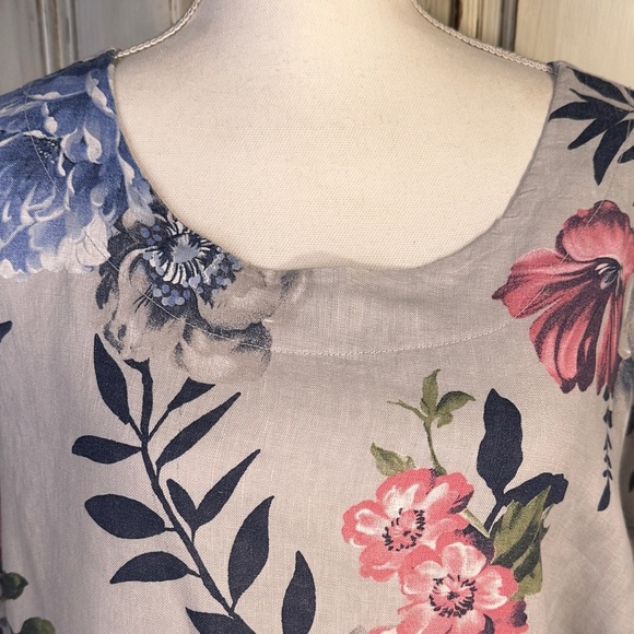 Laura Bianchi Made in Italy 100% Linen Floral Print Women's Top - Picture 4 of 10